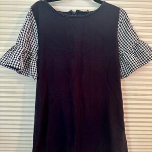 J. Crew Navy and Gingham T Shirt Dress